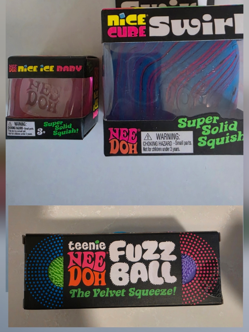 NeeDoh Set Of 3 - Nice Ice Baby, Nice Cube Swirl & Teenie Fuzz Ball Trio